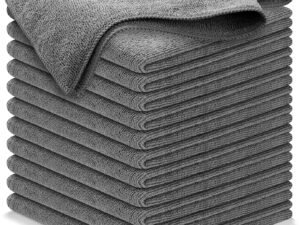 USANOOKS Microfiber Cleaning Cloth Grey - 12 Pcs (12.5"x12.5") - High Performance - 1200 Washes, Ultra Absorbent Microfiber Towel Weave Grime & Liquid for Streak-Free Mirror Shine - Car Washing Cloth